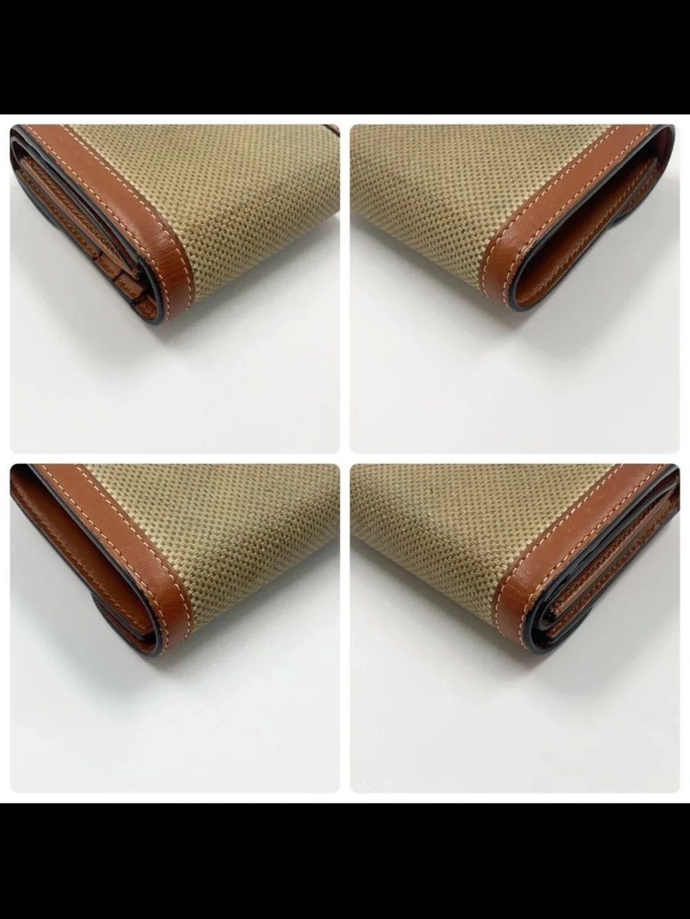 Celine Tan Leather-Trim Canvas Triomphe Wallet with Gold Hardware